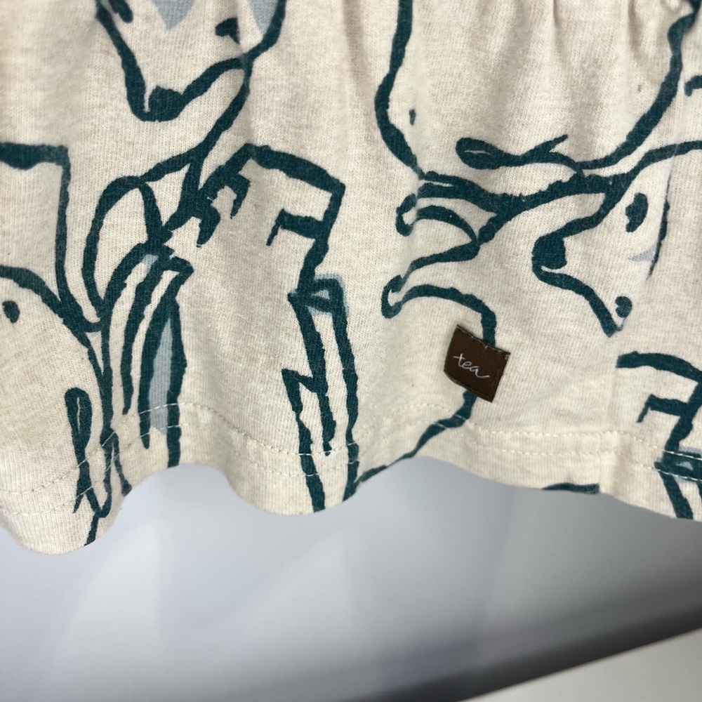 Tea 5T Bunny Owl Fox Nature Patterned Cream and Teal Long Sleeve Cotton Hoodie - Picture 10 of 11